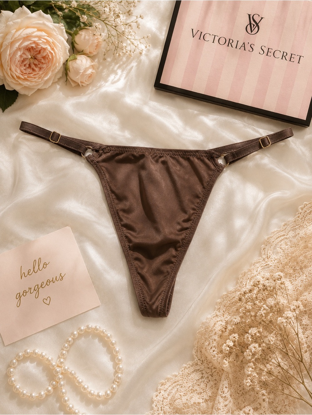 Victoria's Secret Brown Satin Thong